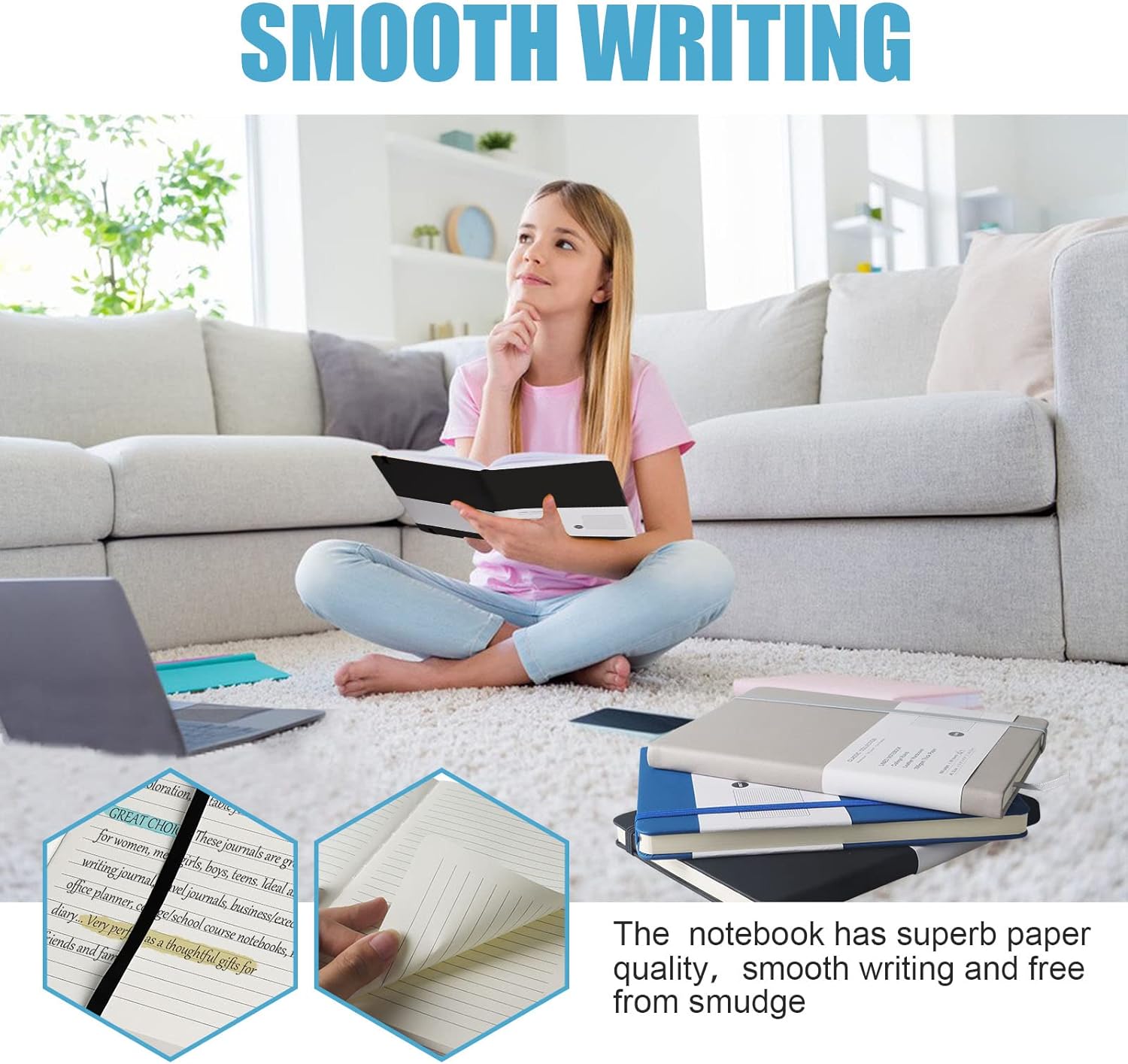 Lined Journal Notebook, (Black), 160 Pages, Medium 5.7 inches x 8 inches - 100 gsm Thick Paper, Hardcover - Image 6